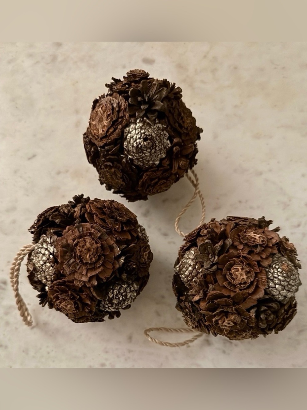 Pottery Barn Pinecone Ball Ornament Set of 3